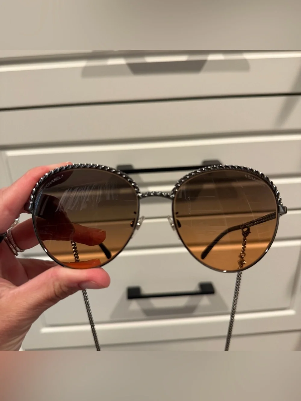 Chanel Pantos Sunglasses with Chain Brown Lenses